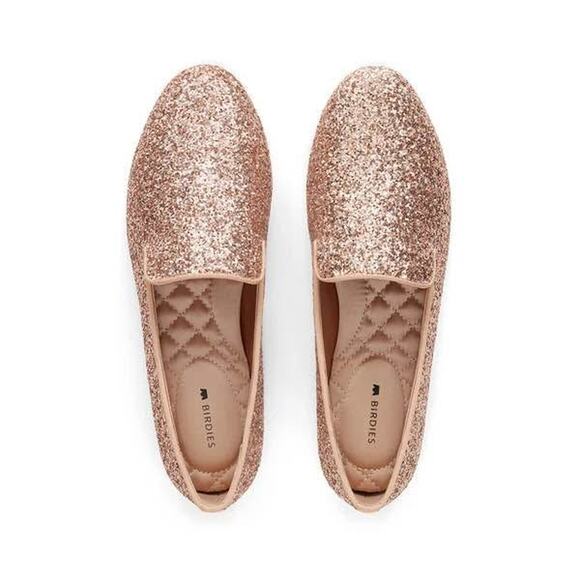 Birdies Women’s Starling Glitter Sparkle Rose Gold Round Toe Flats Sz 7 - Picture 1 of 6